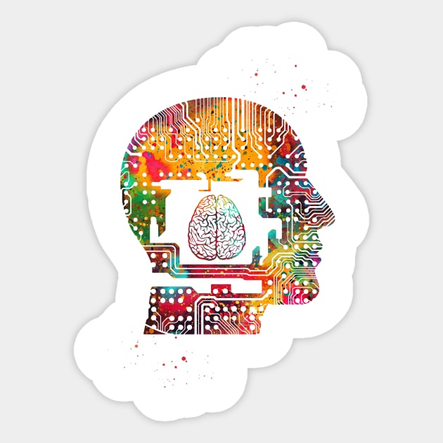 Circuit Man head with brain Sticker by erzebeth